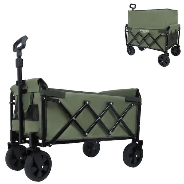 4 cu. ft. Steel Garden Cart, Expandable Dual-Layer Utility Wagon with 100% Extra Space-Grocery Cart, army green