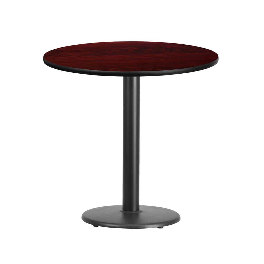 Elegant 30" Round Mahogany Laminate Dining Table with Cast Iron Base