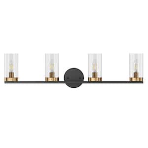 Modern 31.88 in. 4-Light Black and Bronze Bathroom Vanity Light Sconces Wall Lighting with Clear Glass Shade