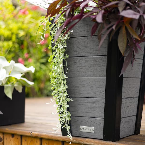 Horizon 22 in. Tall Charcoal Plastic Square Outdoor Planter, 2-Pack