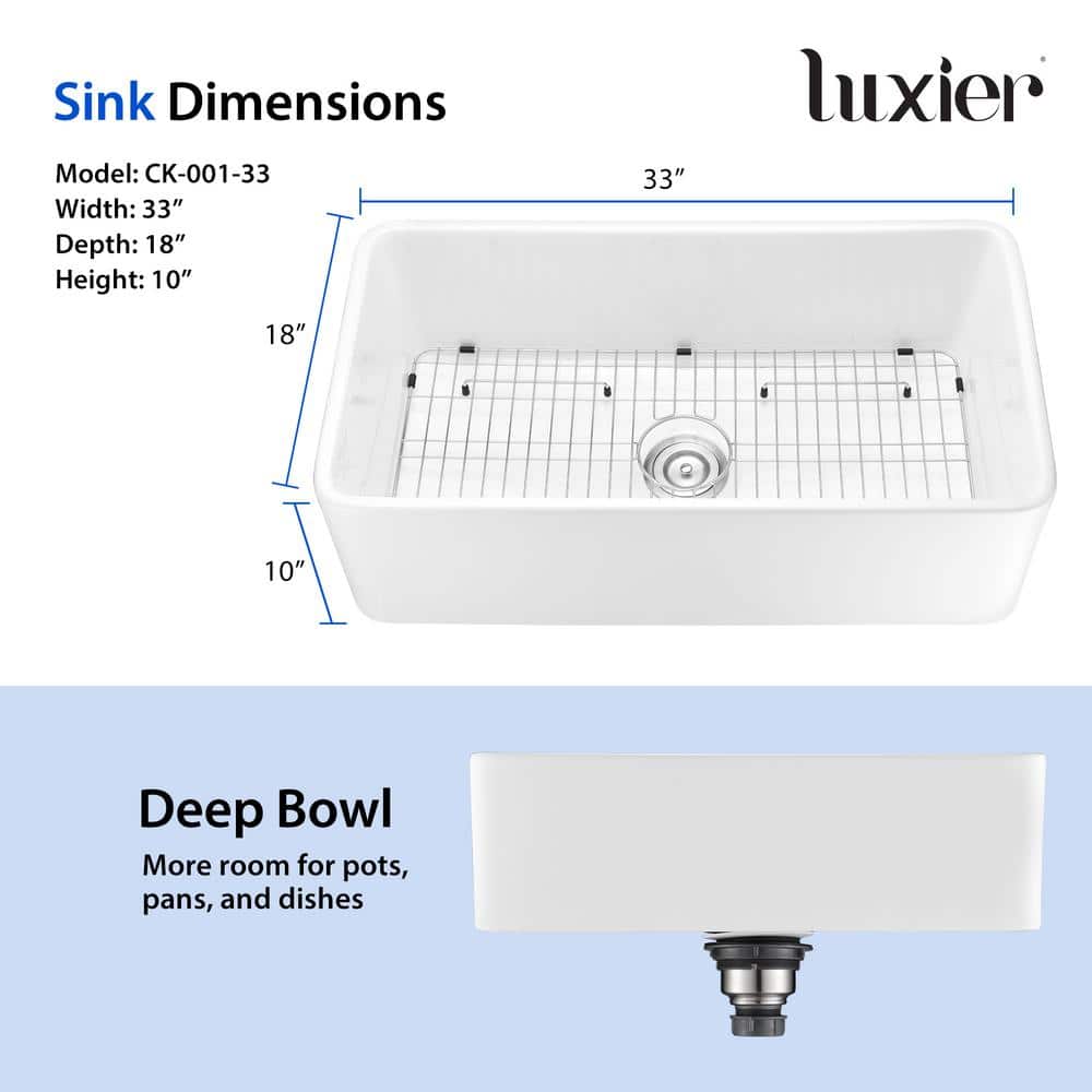 33" White Ceramic Farmhouse Apron Single Bowl Kitchen Sink