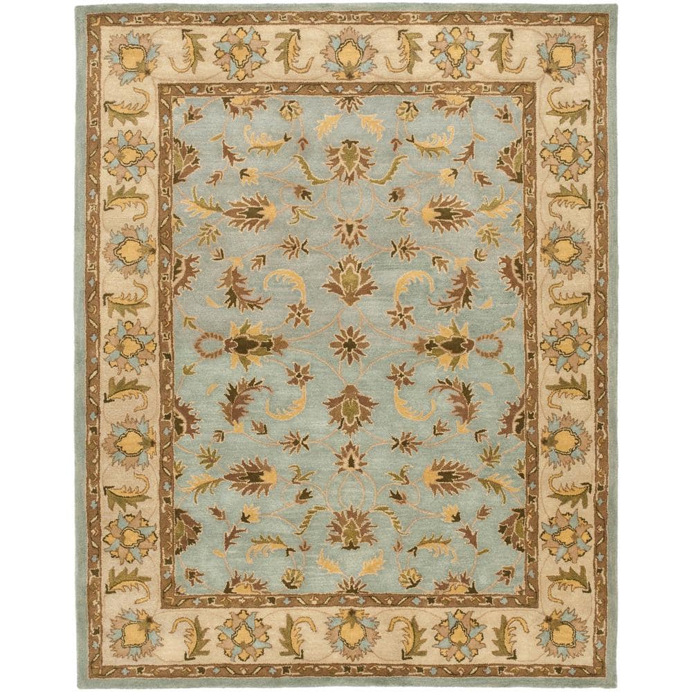 Elegant Heritage Hand-Tufted Wool Runner in Light Blue and Beige, 68"x22"
