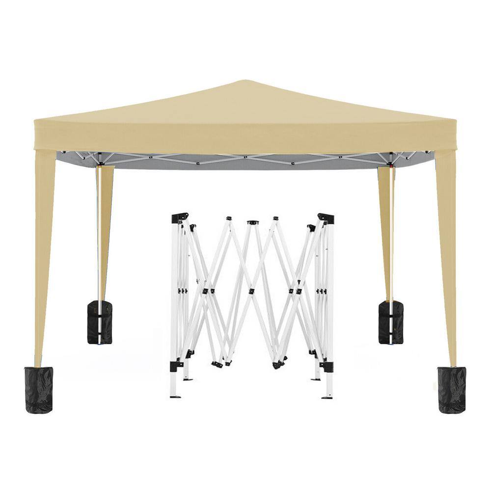 10 ft. x 10 ft. Beige Folding Canopy with 4 Removable Sidewalls Outdoor Eve