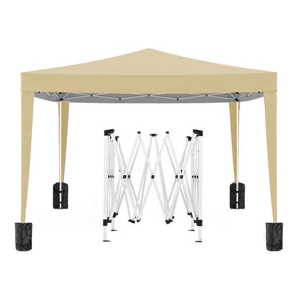 Unbranded 10 ft. x 10 ft. Beige Folding Canopy with 4 Removable Sidewalls Outdoor Event Shelter Tents for Parties Camping Wedding