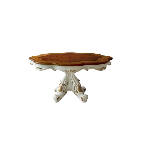 Acme Furniture Picardy Classic Antique Pearl and Cherry Oak Wood 62 in. Pedestal Dining Table Seats 6