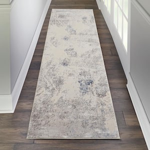 Silky Textures Ivory/Grey 2 ft. x 8 ft. Abstract Contemporary Runner Area Rug