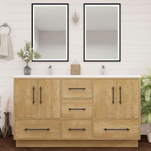 Victoria 59 in. W x 20 in. D x 35 in. H Double Sink Freestanding Bath Vanity in Oak with White Acrylic Top