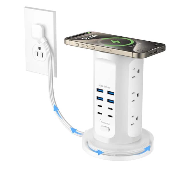 6 ft. Retractable Cord 9-Outlet Surge Protector Power Strip Tower with ...