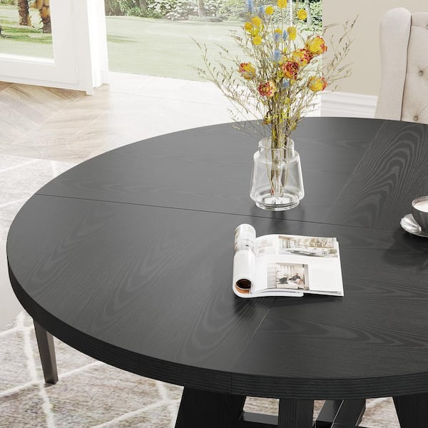 BYBLIGHT Roessler Farmhouse Black Wood 47 in. W Pedestal Round