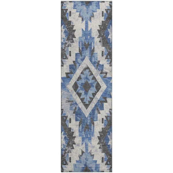 Mayfield Premium Machine Washable Abstract AMF1878 Blue 2 ft. 3 in. x 7 ft. 6 in. Runner Rug