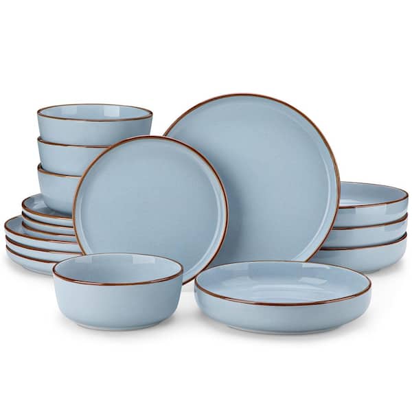 16-Piece Blue Stoneware Dinnerware Set (Service for 4) Sesame Speckles Pattern Dinner Set with Plates and Bowls