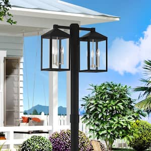 Nyack 6 Light Black with Brushed Nickel Cluster Outdoor Post Light