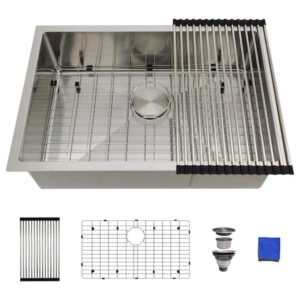 27 in. x 18 in. Undermount Kitchen Sink, 16 Gauge Stainless Steel Single Bowl Sink with Accessories and Drain Kit
