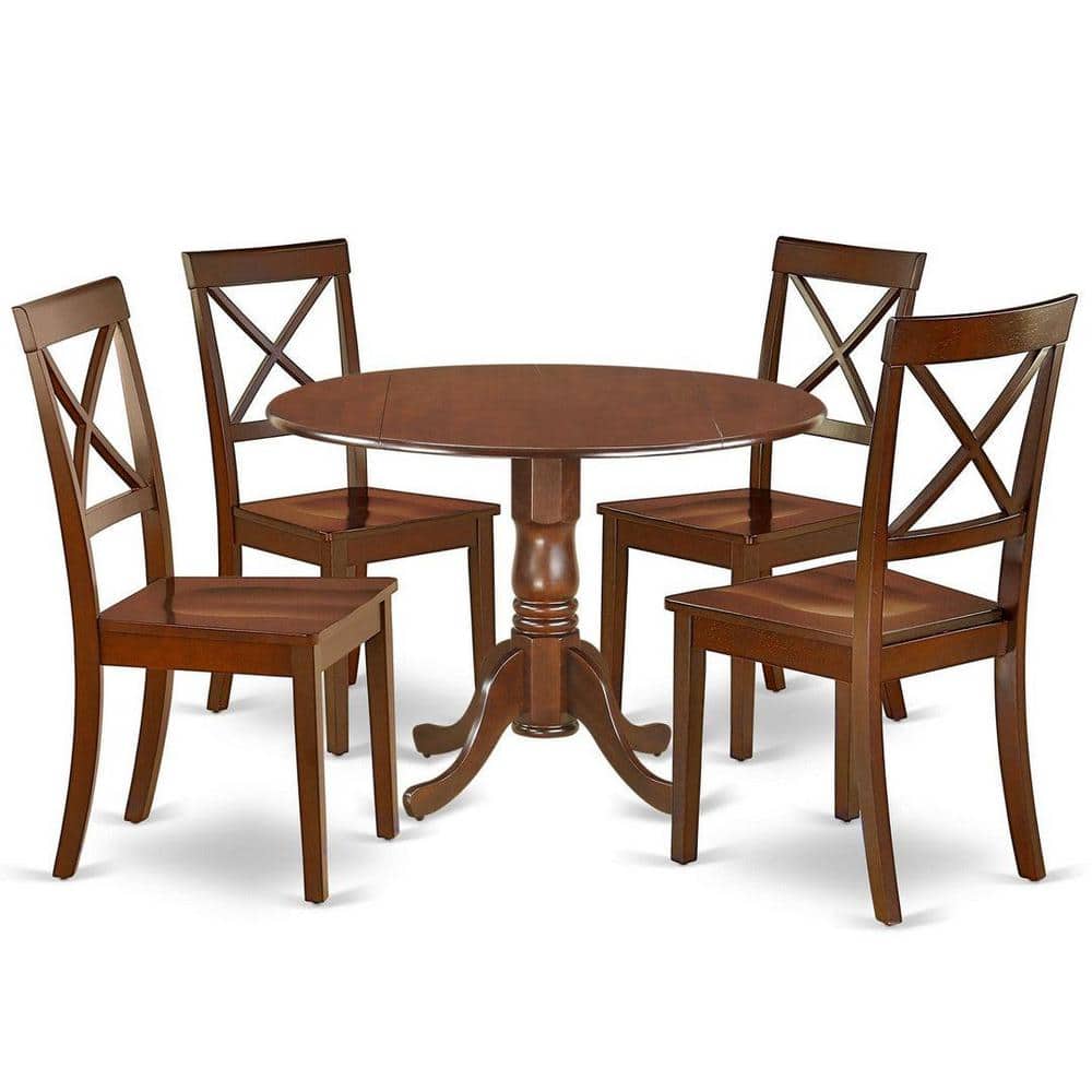Mahogany Round Dining Table Set with 4 X-Back Chairs