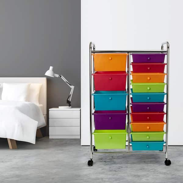 Pearlized Steel Multicolor 15 Drawer Seville Classics Cart