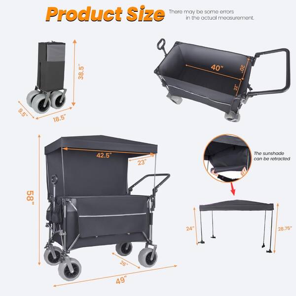WOQWOQ 49 in Black Push-Pull Outdoor Folding Wagon Cart with