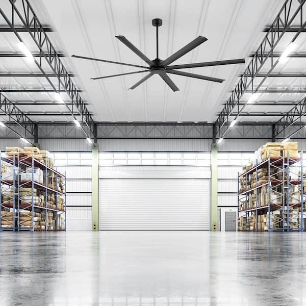Melissa 84 in. (7 ft.) 6 Fan Speeds Industrial Ceiling Fan in Black with 8 Aluminum Blades and Remote Included No Light