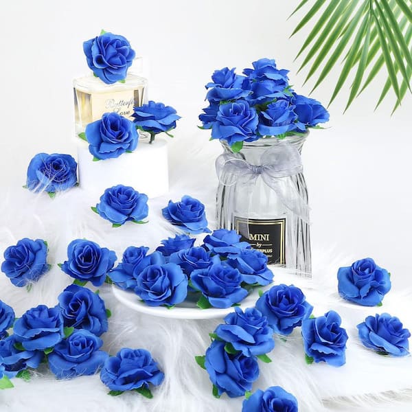Afoxsos 1.6 in. Blue Artificial Flowers Bulk and Small Silk Fake