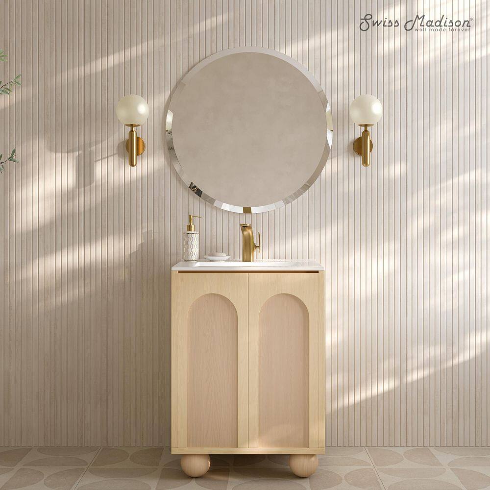 Plaisir II 24" Natural Oak Freestanding Bathroom Vanity with White Ceramic Sink Top