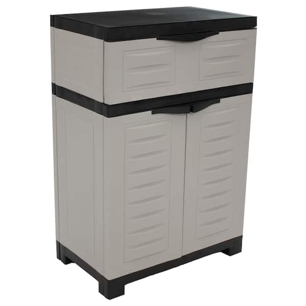 Storage with Drawer 23.5 in. W x 34.5 in. H x 13.75 in. D Adjustable 1-Shelf Polypropylene Freestanding Cabinet in Gray