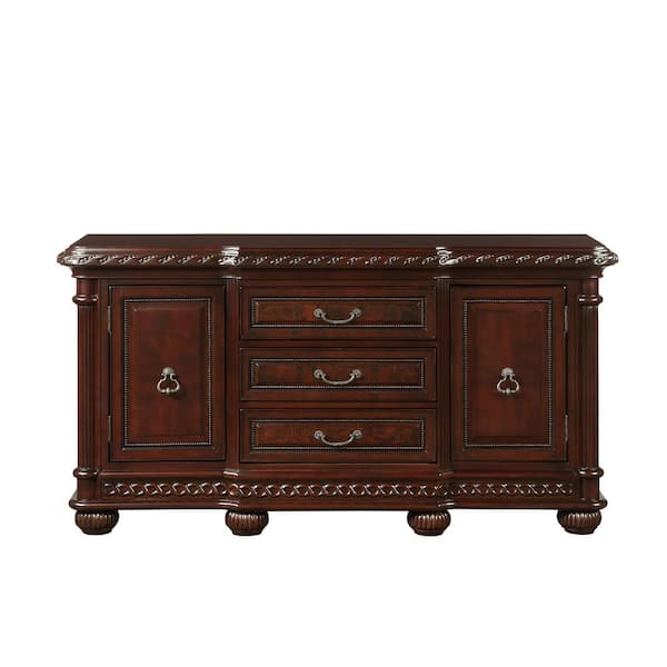 Steve Silver Antoinette Cherry Brown Wood 69 in. Buffet with Storage Cabinets and 3-Drawers