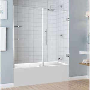 BelmoreGS 59.25 in. to 60.25 in. x 60 in. Frameless Hinged Tub Door with Glass Shelves in Chrome