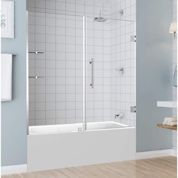 Aston BelmoreGS 59.25 in. to 60.25 in. x 60 in. Frameless Hinged Tub Door with Glass Shelves in Chrome