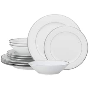 Spectrum 12-Piece (White) Porcelain Dinnerware Set , Service for 4