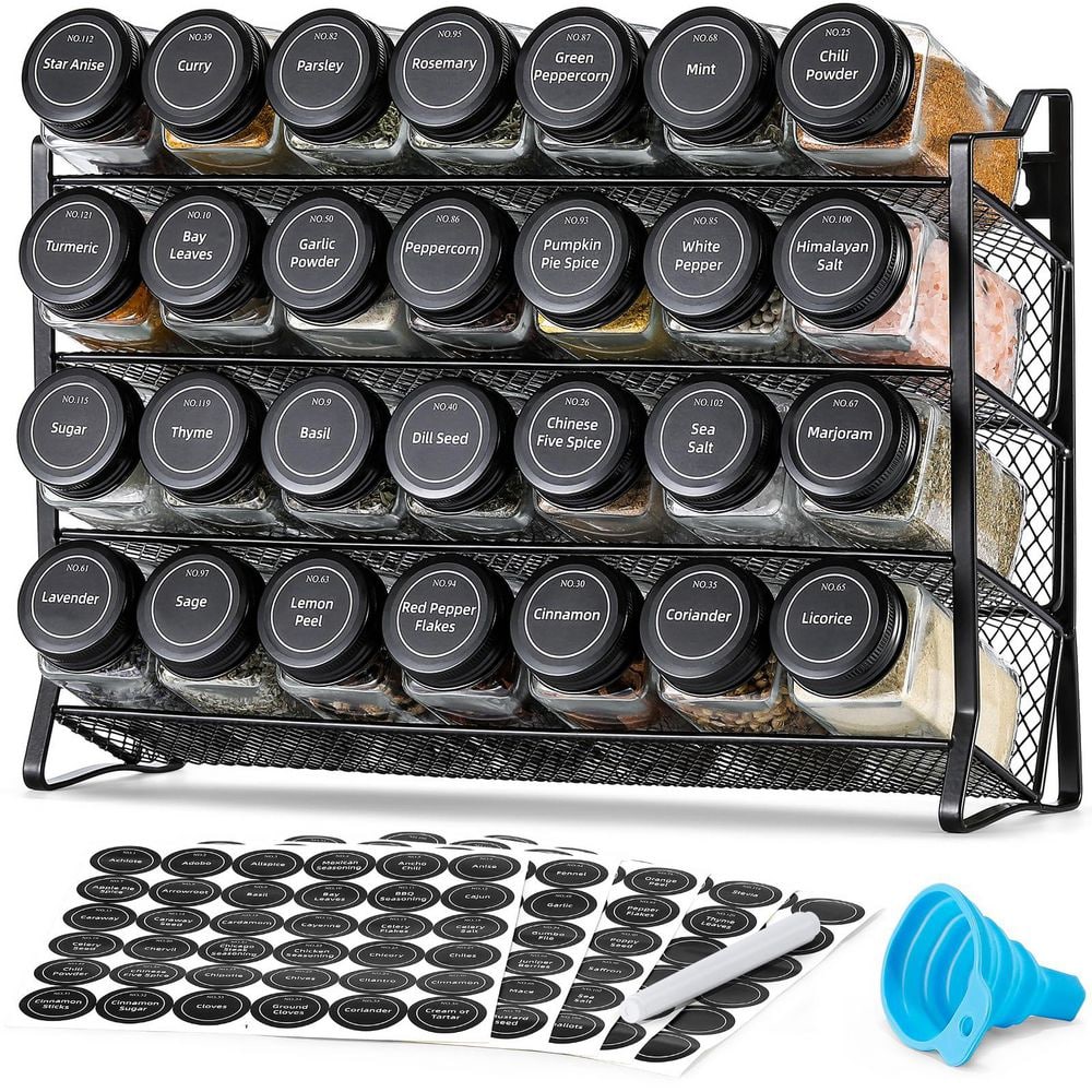 4-Tier Spice Rack Organizer with 28 Empty Glass Spice Jars, Black Lids and Funnel price history on PriceWatchPro