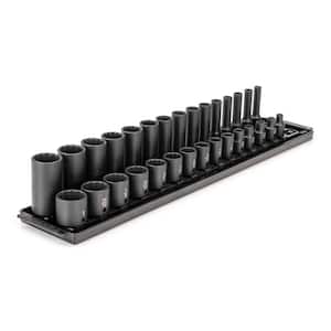 3/8 in. Drive 12-Point Impact Socket Set with Rails (1/4 in.-1 in.) (30-Piece)