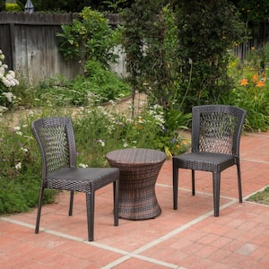 Multi-Brown 3-Piece Faux Rattan Outdoor Patio Conversation Set with Stacking Chairs