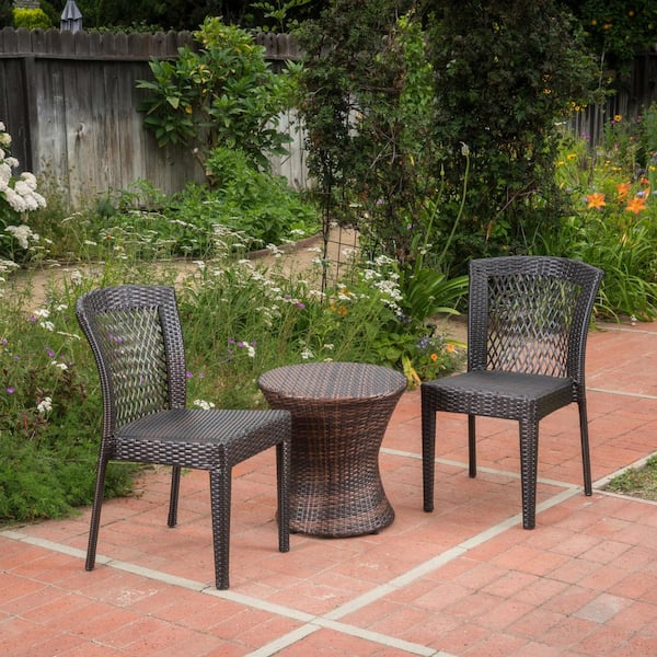 Noble House Multi Brown 3 Piece Faux Rattan Patio Conversation Set