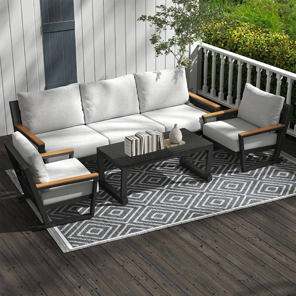 4-Piece Aluminum Outdoor Sectional Seating with Gray Cushions, 5 Seats Patio Conversation Set for Garden, Backyard price history on PriceWatchPro