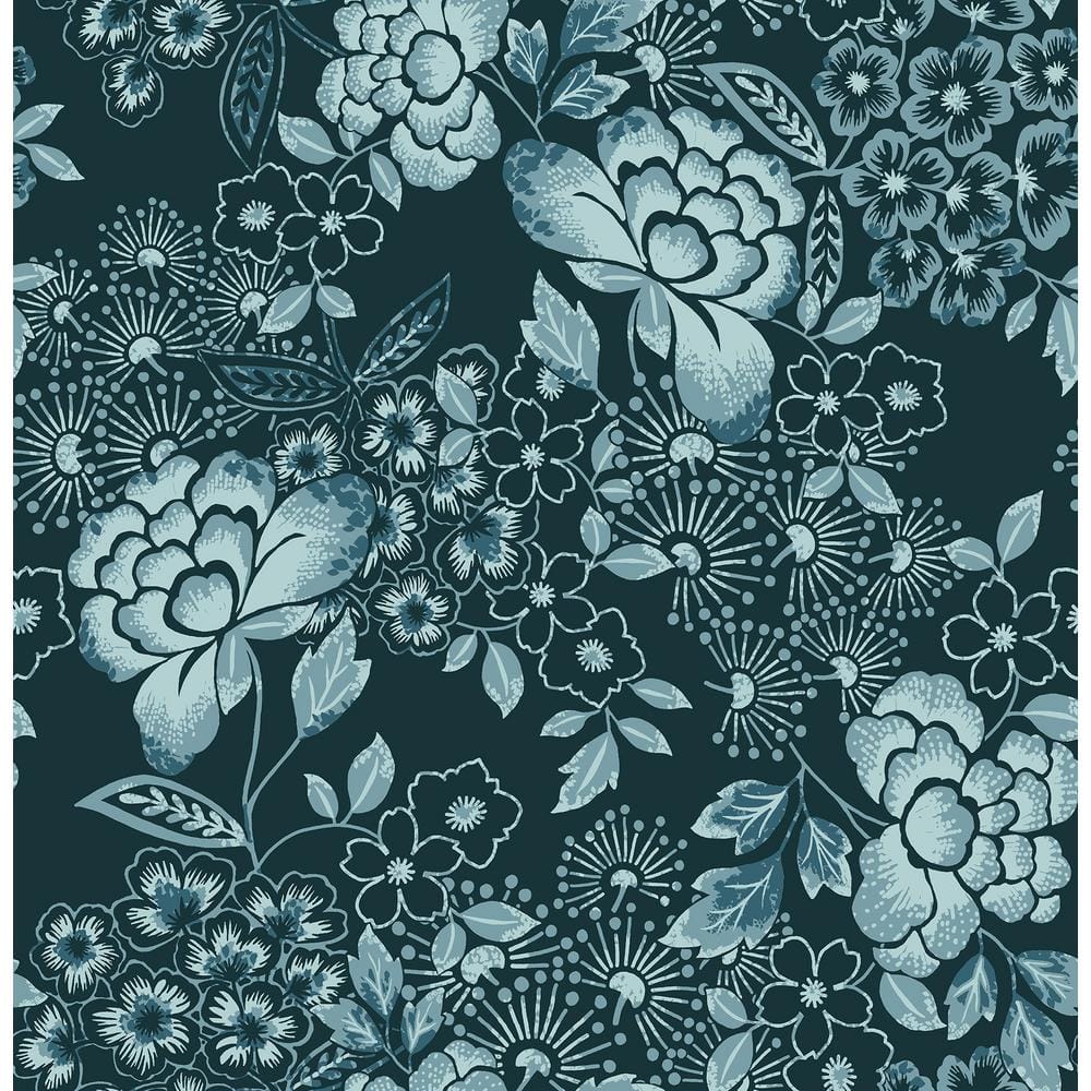 A-Street Prints Irina Navy Floral Blooms Wallpaper 4081-26300