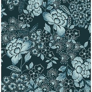 Walls Republic Tropical Floral Branches Wallpaper Charcoal Paper Strippable Roll (Covers 57 Sq. ft.), Grey