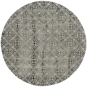 Dip Dye Gray 7 ft. x 7 ft. Round Floral Diamonds Distressed Area Rug