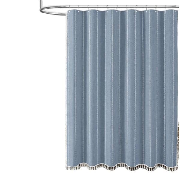 72 in. W x 72 in. L Boho Linen Striped Heavy Duty Fabric Farmhouse Shower Curtain in Blue with Tassel for Bathroom