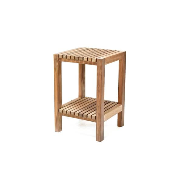 Arb Teak and Specialties Fiji 12.25 in. W x 12.25 in. D x 17.75 in. H Flat Walk In Shower Seat with Shelf in Natural Teak