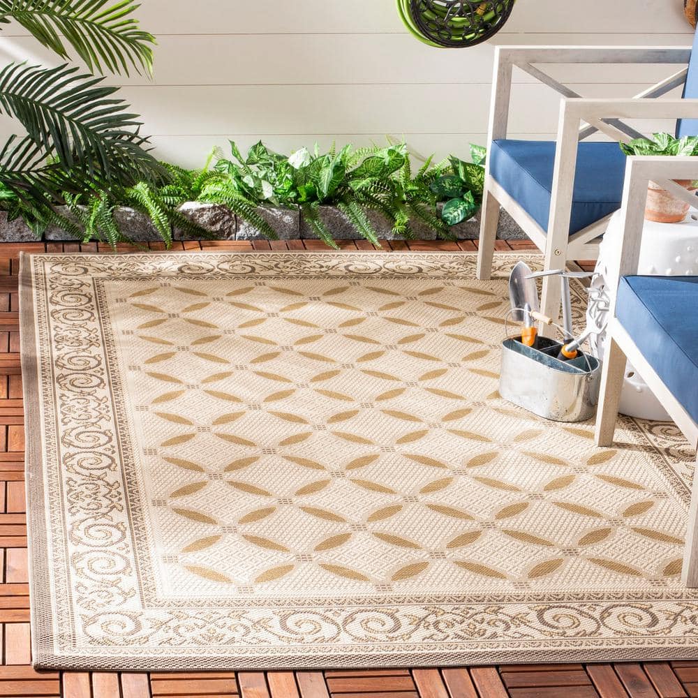 Beige and Dark Beige Synthetic 9' x 12' Rectangular Area Rug