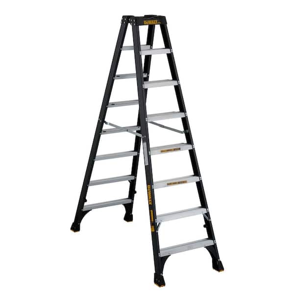 DEWALT 8 ft. Fiberglass Step Ladder 12.2 ft. Reach Height Type 1A - 300 lbs., Expanded Work Step and Impact Absorption System