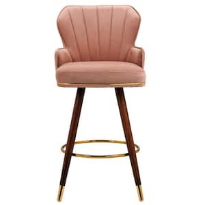 27.95 in. Upholstered High Back Wood Swivel Counter Bar Stools with Pink Velvet Seat and 4 Metal Legs (Set of 2)