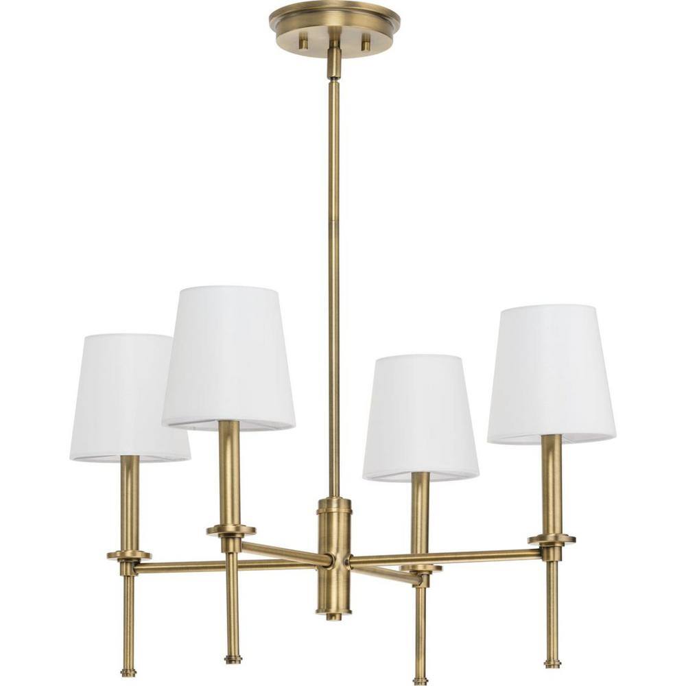 Elara Vintage Brass 4-Light Chandelier with Clear Glass Shades