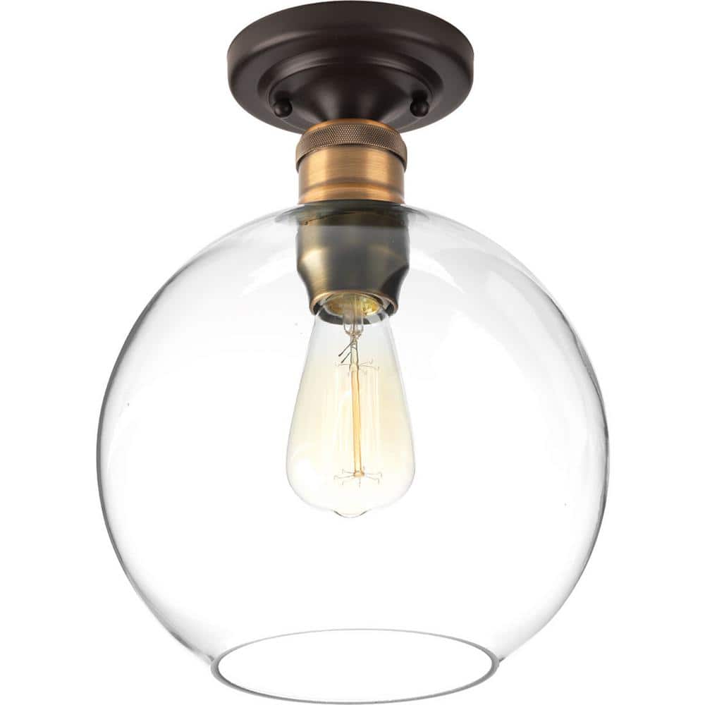 Antique Bronze Globe Flush Mount Light with Glass Shade