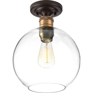 Hansford Collection 1-Light Antique Bronze Flush Mount with Clear Globe Shade