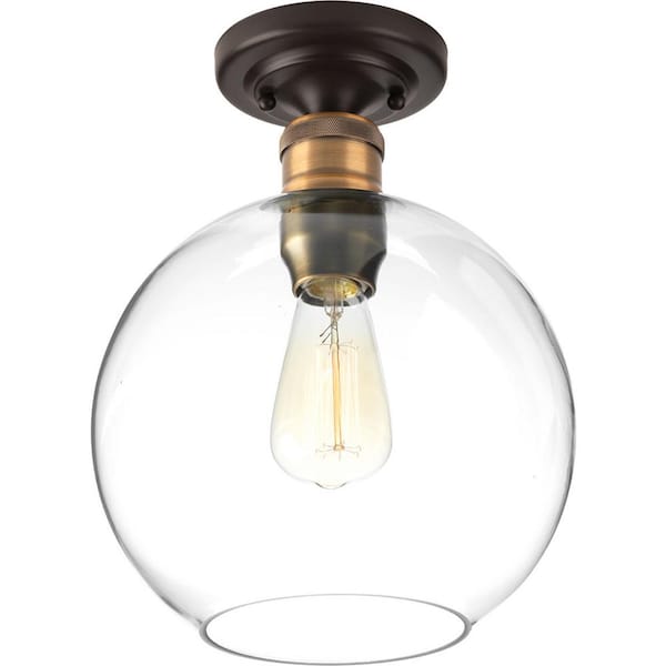Hansford Collection 1-Light Antique Bronze Flush Mount with Clear Globe Shade