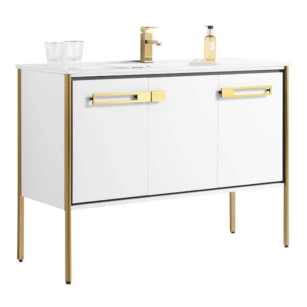 FINE FIXTURES Oakville 48 in. W x 18.32 in. D x 33.5 in. H Bath Vanity in White Matte with White Ceramic Top