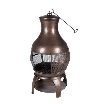 Chiminea Outdoor Fireplaces, Copper Hammered 39 Tall Chiminea Fire Pit