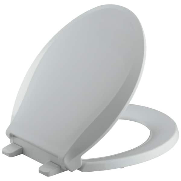 KOHLER Cachet Quiet-Close Round Front Closed-Front Toilet Seat with Grip-Tight Bumpers in Ice Grey