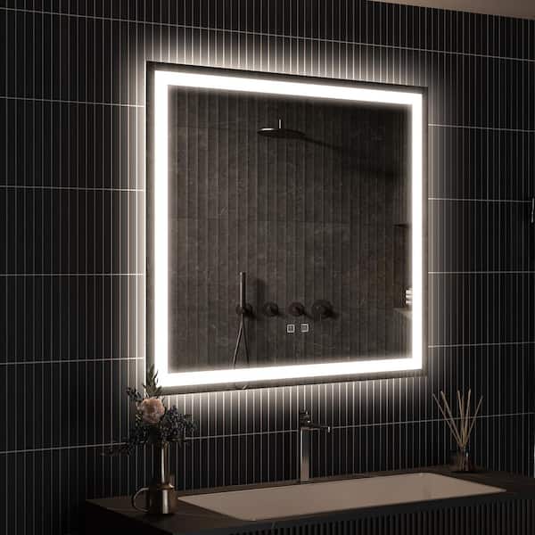 HOMLUX 36 in. W x 36 in. H Rectangular Frameless LED Light with 3-Color and Anti-Fog Wall Mounted Bathroom Vanity Mirror