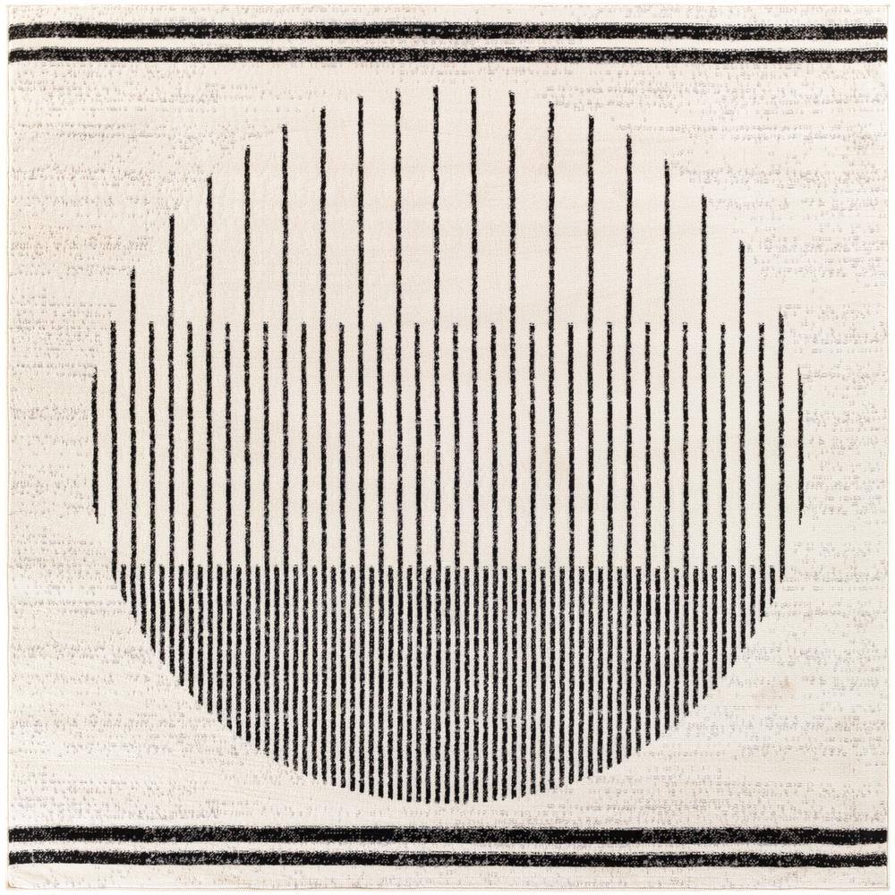 Modern Geometric Black and Ivory Square Area Rug